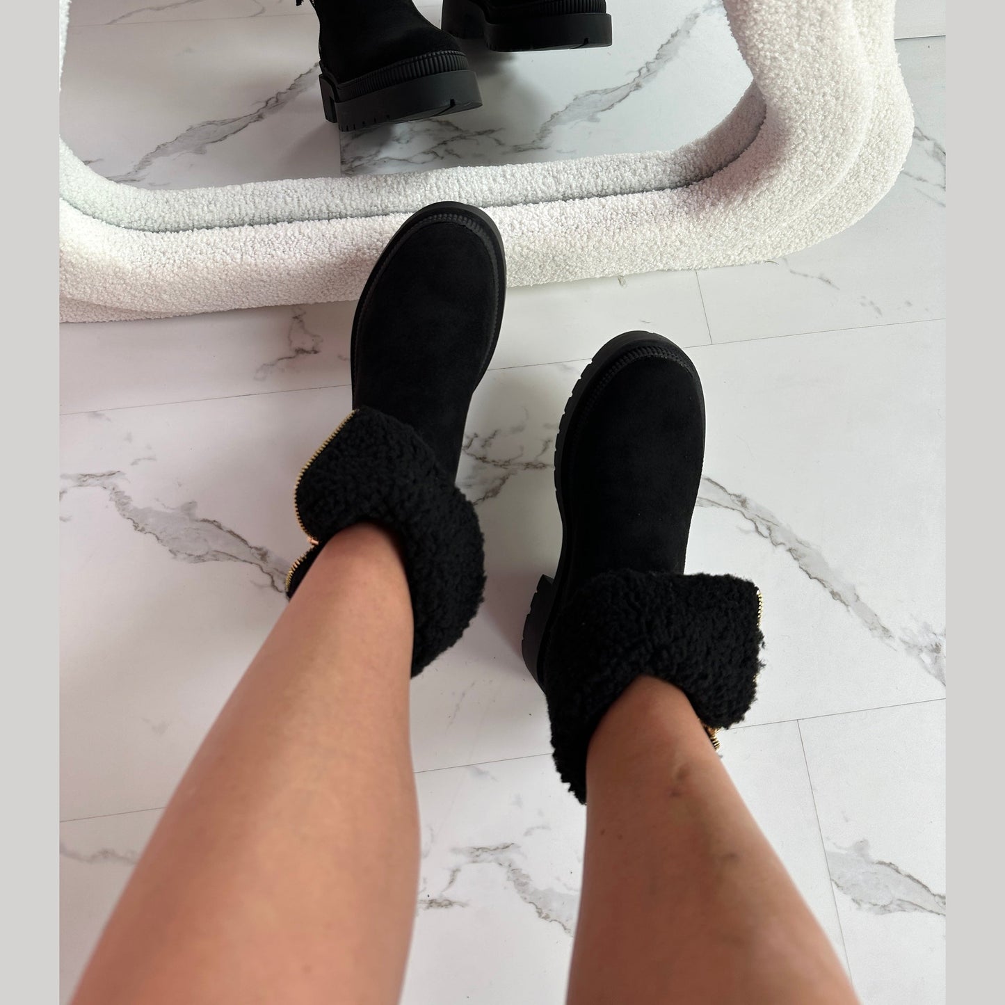 Cozy Black Zipper Boots