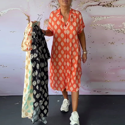 Liora™ | Loose Spring Dress with Lapel Collar and Short Sleeves