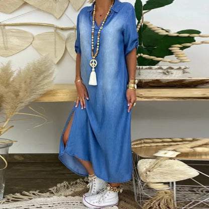 Imogen | Summer V Neck Half Denim Dress