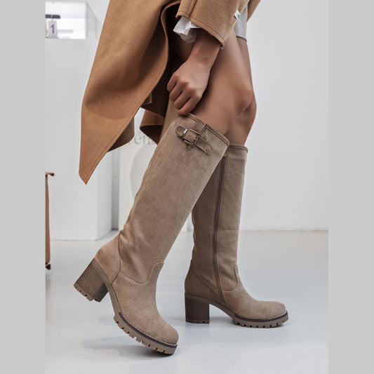 High Gesp Taupe Boots