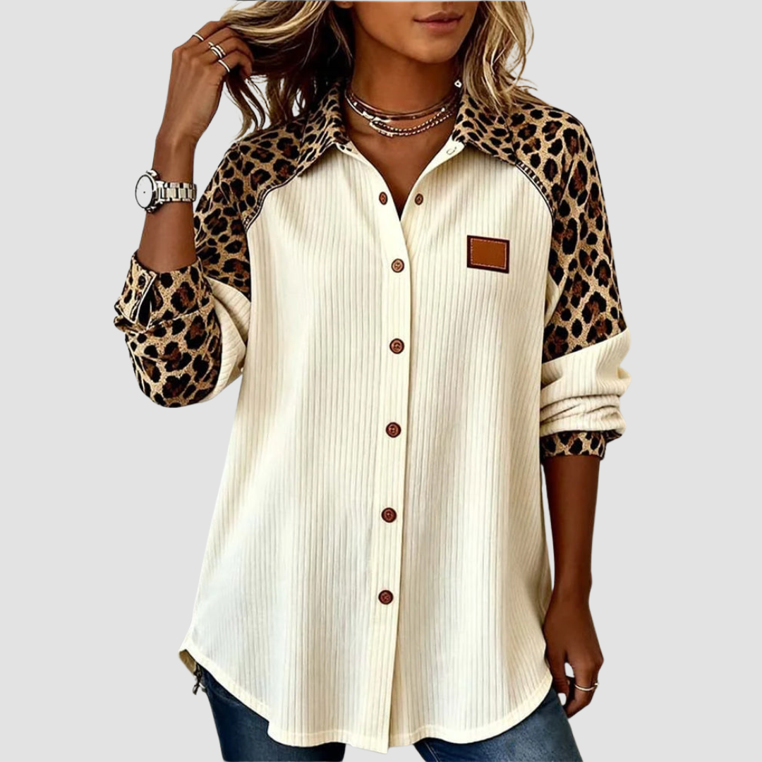 Serena | Bold Leopard Print Button-Down Shirt