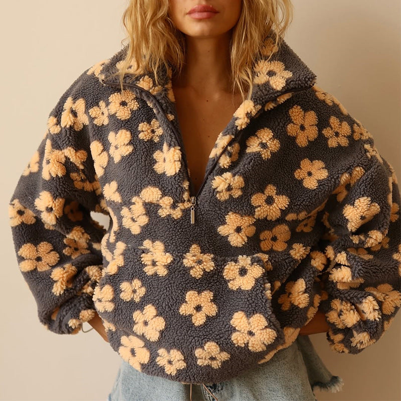 Luna | Boho Floral Sherpa Fleece Pullover