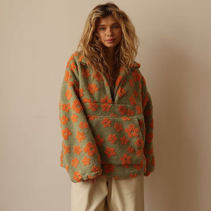 Luna | Boho Floral Sherpa Fleece Pullover