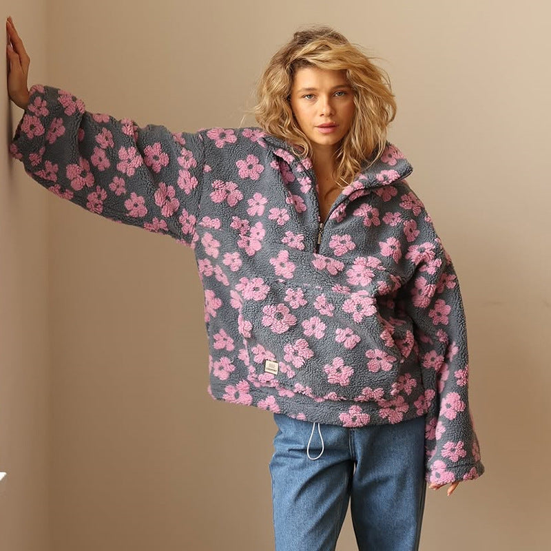 Luna | Boho Floral Sherpa Fleece Pullover