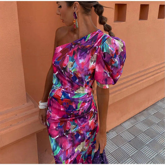 Yllana™ | Purple One-Shoulder Midi Dress for Women