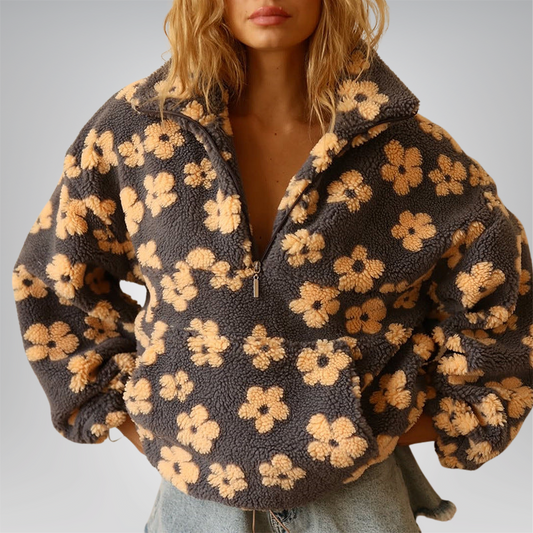 Luna | Boho Floral Sherpa Fleece Pullover