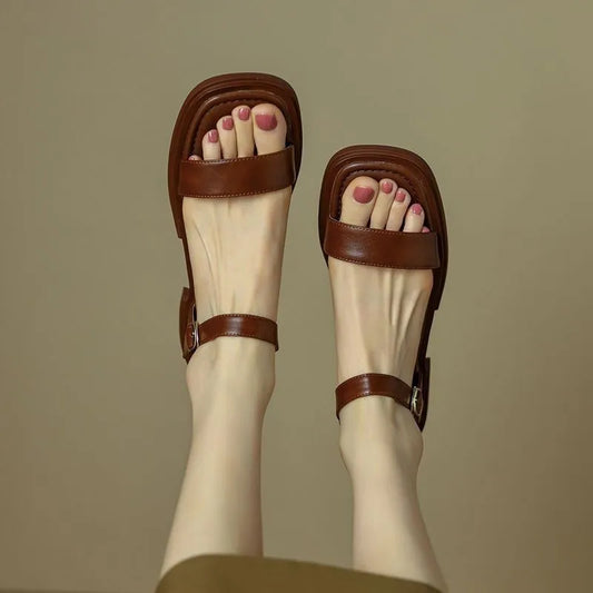 Celeste - Retro Square Heel Open-Toe Sandals