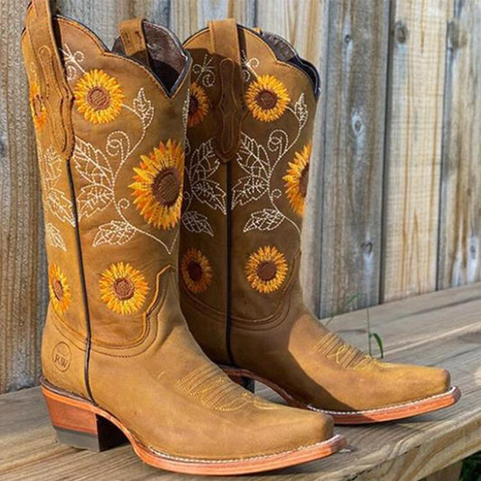 Leah - Mid-Calf Leather Cowboy Boots