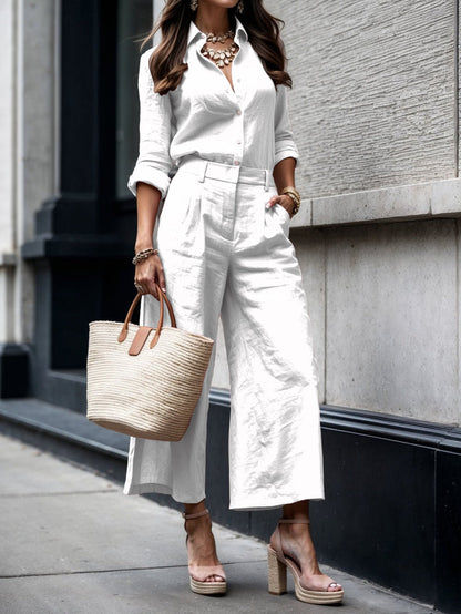 Morgan | Pink Capri Pants and Loose Shirt Linen Set