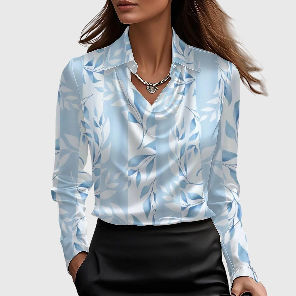 Sylvie | Blouse with a luxurious shine and pleated neckline