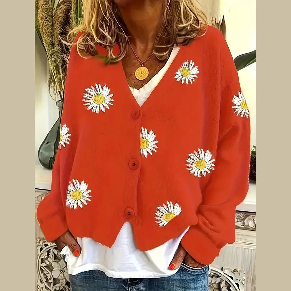 Korina - Elegant Long Sleeve Cardigan With Button