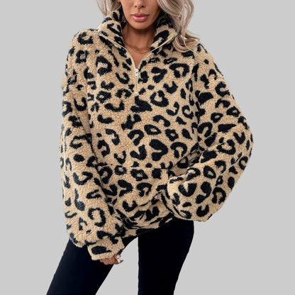 Leona™ | Elegant Leopard Print Zip Sweater