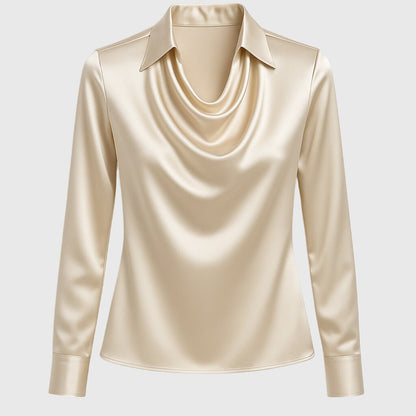 Sylvie | Blouse with a luxurious shine and pleated neckline