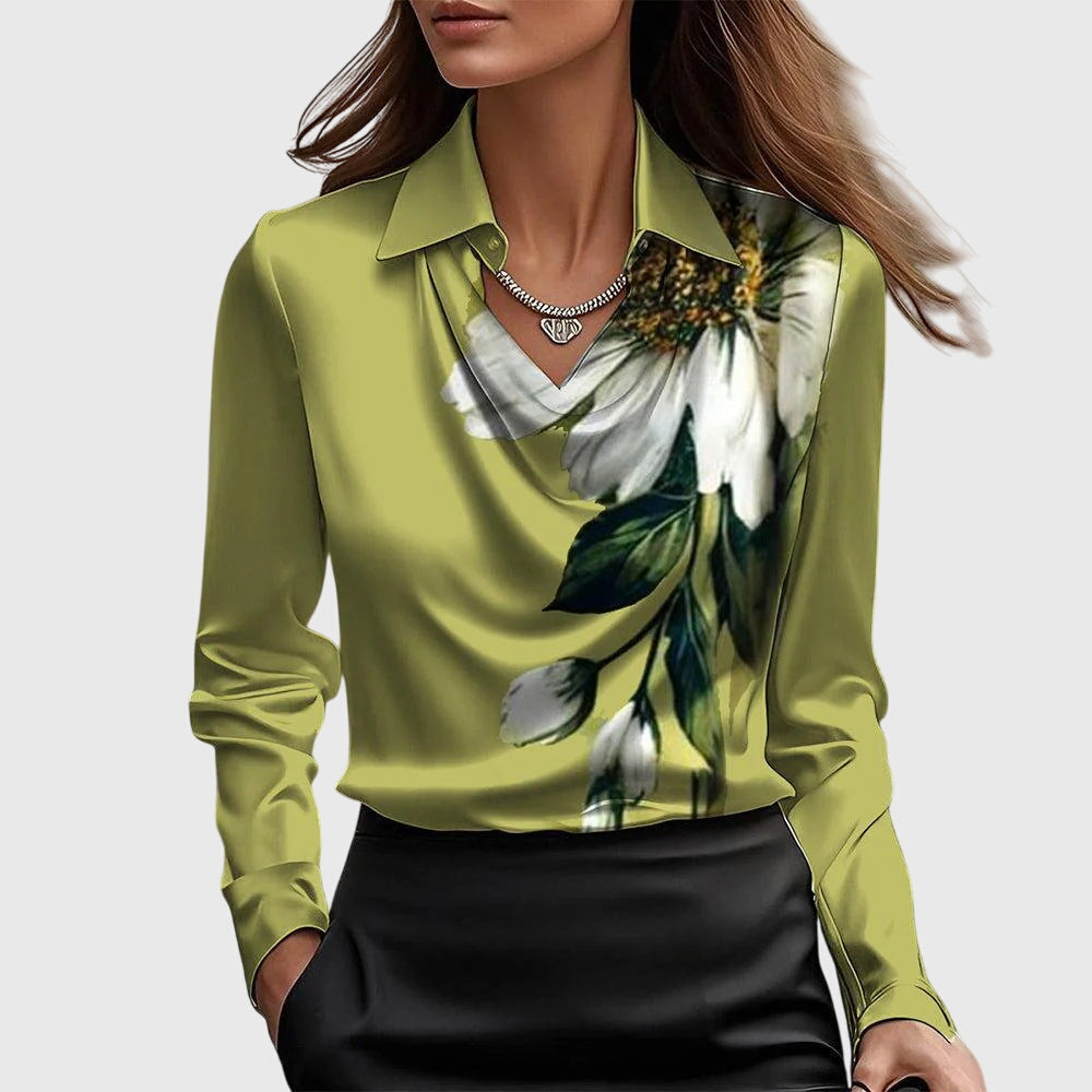 Sylvie | Blouse with a luxurious shine and pleated neckline