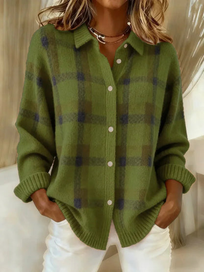 Amelia | Plaid Button-Up Cozy Knit Sweater
