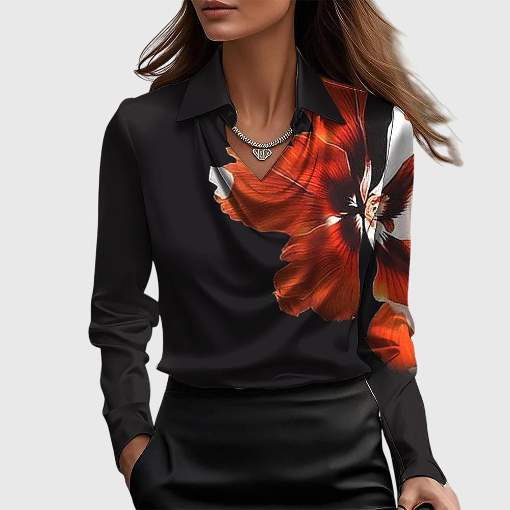 Sylvie | Blouse with a luxurious shine and pleated neckline