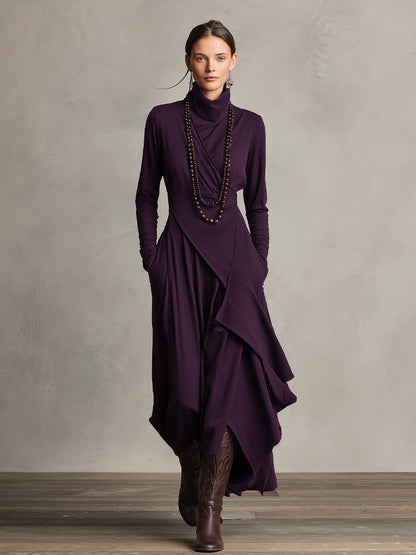 Elena | Asymmetric Turtleneck Maxi Knit Dress