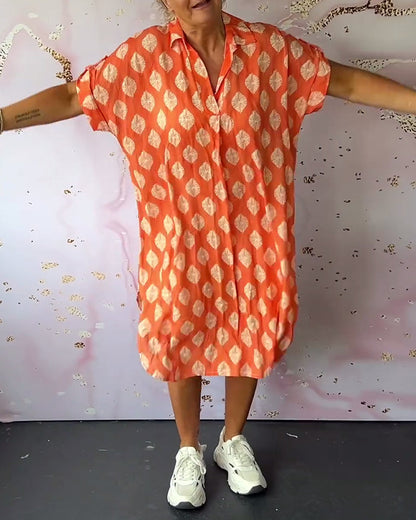 Liora™ | Loose Spring Dress with Lapel Collar and Short Sleeves