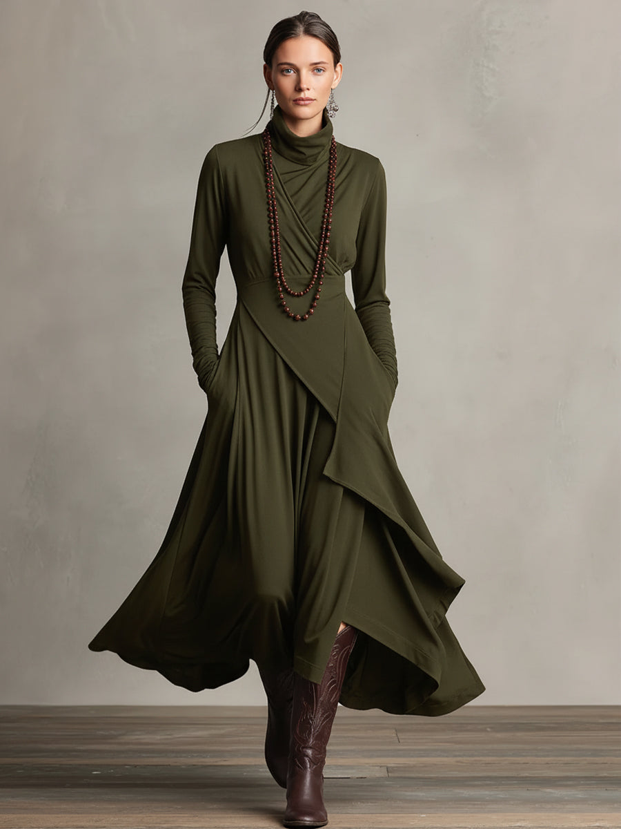 Elena | Asymmetric Turtleneck Maxi Knit Dress