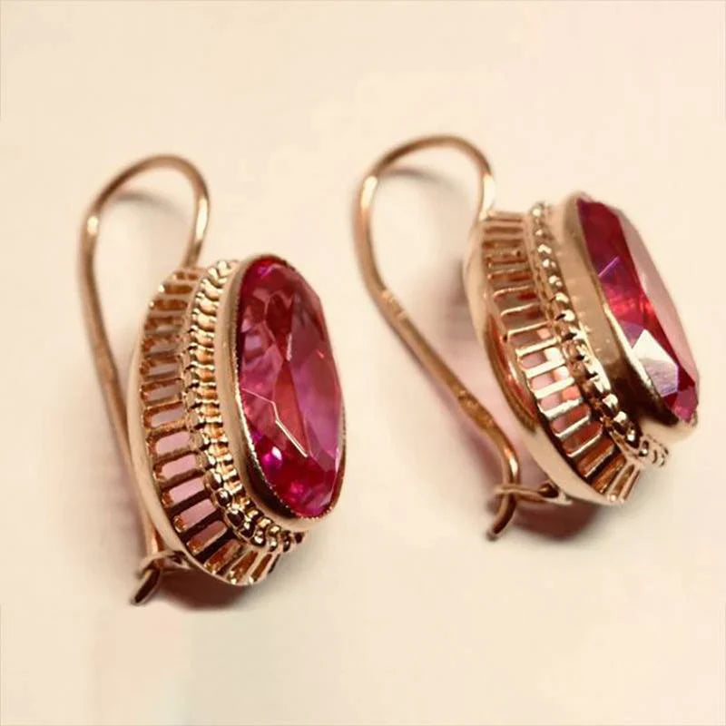 Antique Red Crystal Rose Earrings | Gold 18k