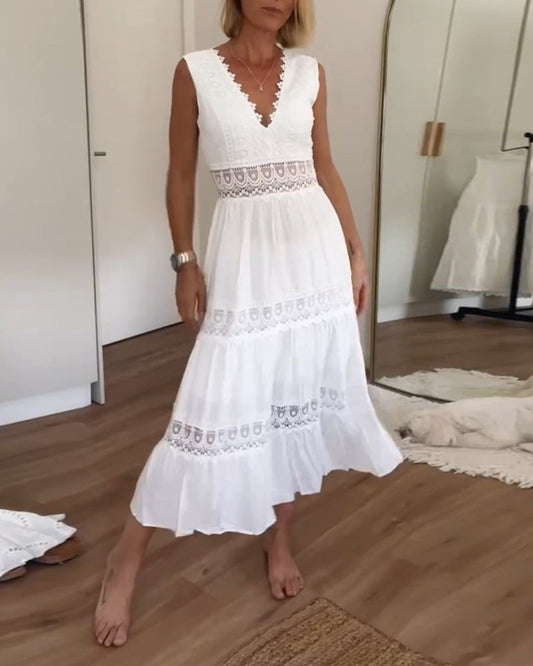 Ninfea | Sleeveless boho midi dress with lace details