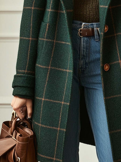 Karmen - Retro Lapels Checked Tweed Coat
