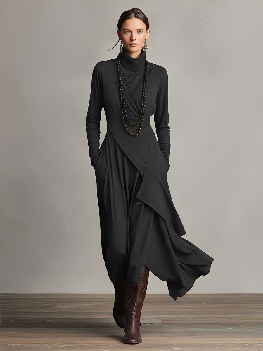 Elena | Asymmetric Turtleneck Maxi Knit Dress