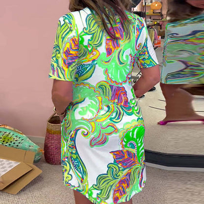 Heloise - Colorful Printed V-Neck Dress