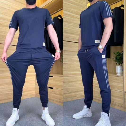 Daimen | Men's High Stretch Short Sleeve Top & Jogging Pants 2-Piece Set