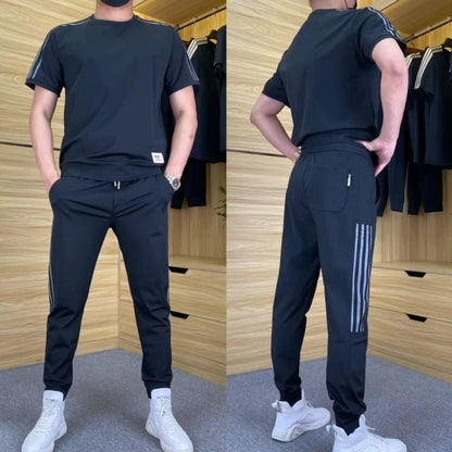 Daimen | Men's High Stretch Short Sleeve Top & Jogging Pants 2-Piece Set