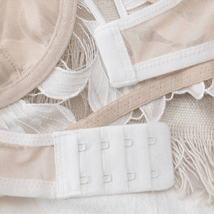 Darcy - Lace Embroidery Deep V Bra And Panty Set